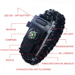 Tyson Outdoor Adventure Survival Kit Multi Functional Wrist Band with Led Light Firestarter Knife Paracord Compass